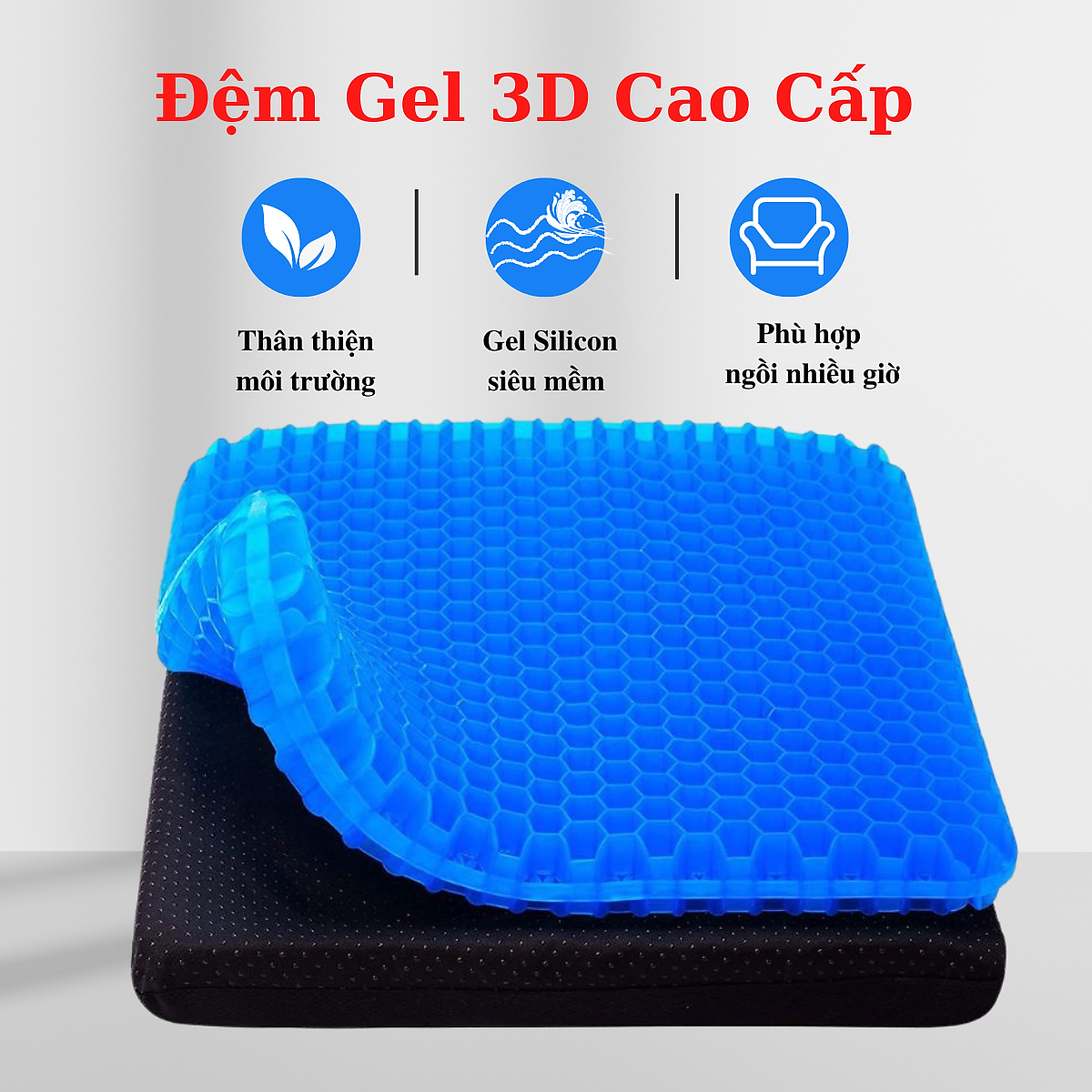 Đệm ngồi 3D Silicon 2 lớp cao cấp thoáng khí chống đau mỏi, Đệm Ngồi Thông Minh Lưu Thông Máu Thoáng Khí, đệm lót ghế ngồi silicon 3d - Hàng Chính hãng dododios