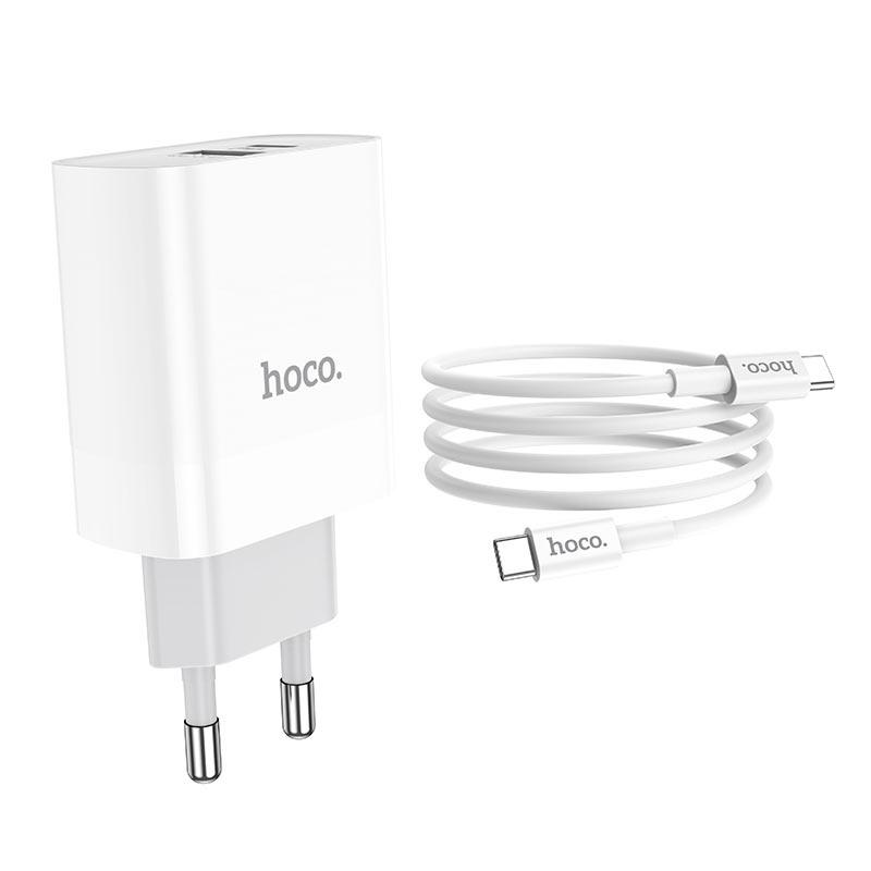 Bộ sạc PD 20W hoco. C80A – Hàng Chính Hãng 2 cổng ( USB + Type-C )  sạc nhanh 3A, Quick Charger 3.0 cho iPhone/iPad ( kèm dây 1m )