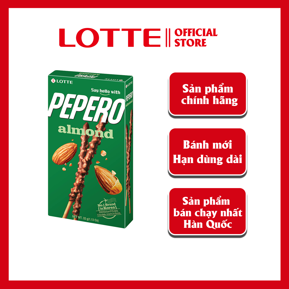 [SỈ/LẺ] Bánh que Lotte Pepero vị Sô cô la hạnh nhân Almond