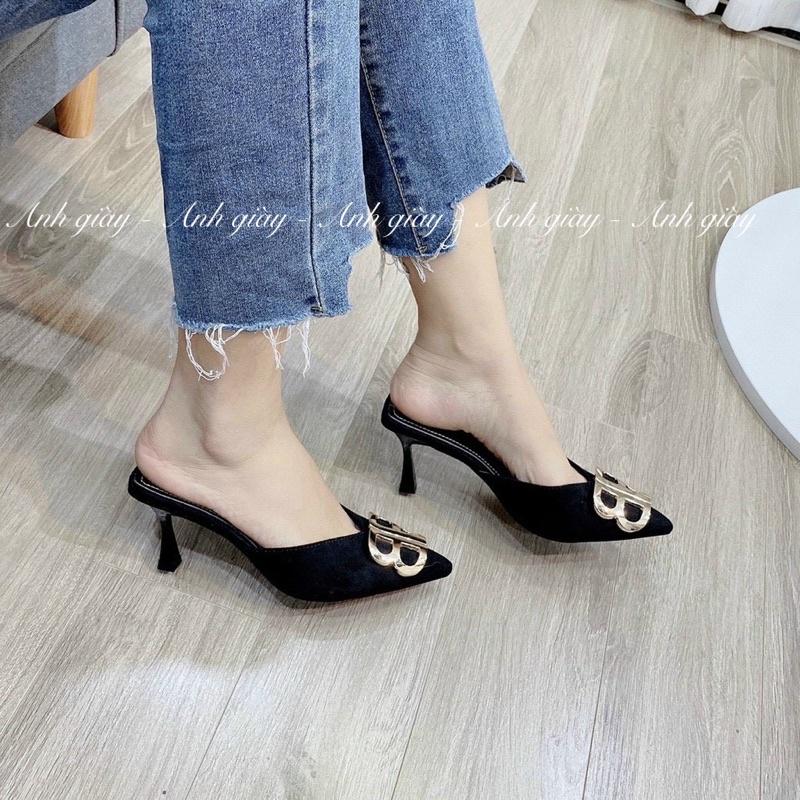 DL15 - Dép sục gót nhọn da lộn 7p khoá BB vàng kiểu dáng hot trend cực kì chắc chắn phù hợp đi làm, đi chơi