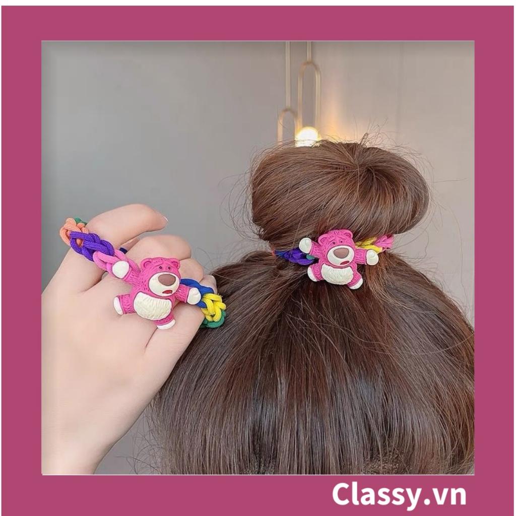 Bộ sưu tập dây cột tóc băng đô và Kẹp Classy tóc màu hồng tía, in hình gấu Teddy cute ngộ nghĩnh PK799