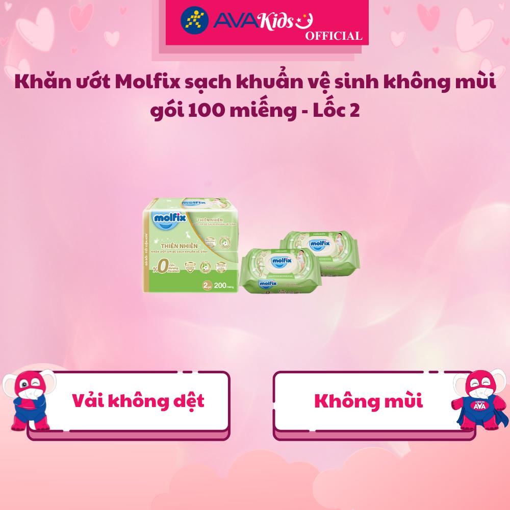 Khăn ướt Molfix sạch khuẩn vệ sinh không mùi gói 100 miếng - Lốc 2 - Hàng Chính Hãng
