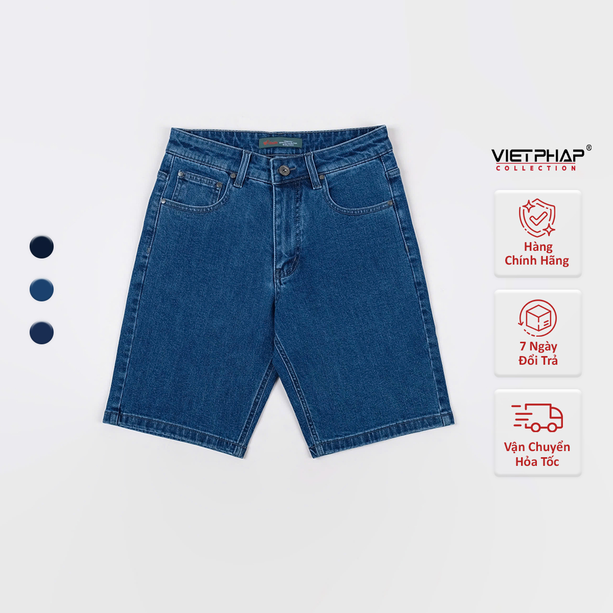 Quần Short Jeans Nam VIỆT PHÁP Chất liệu Jeans Cotton Cao Cấp co giãn, độ bền màu cao 0323