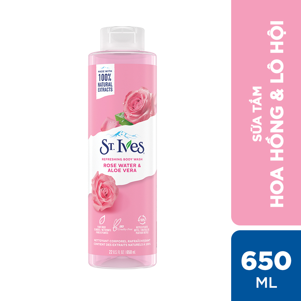 Combo 3 chai Sữa tắm dưỡng da St.Ives Hoa Hồng và Lô Hội 650ml