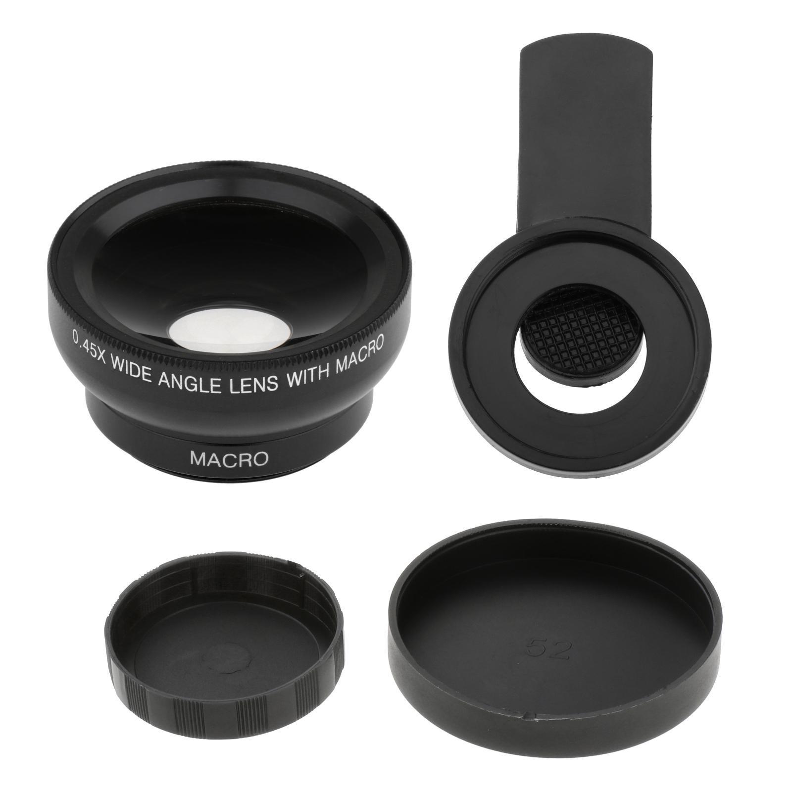 2-in-1 Phone Camera Lens Macro  Wide Angle Lens Clip Carry Pouch - Black