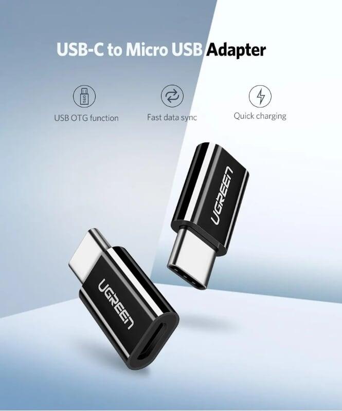 Ugreen UG30865US157TK Màu Đen Đầu chuyển đổi TYPE C sang MICRO USB vỏ nhựa ABS - HÀNG CHÍNH HÃNG