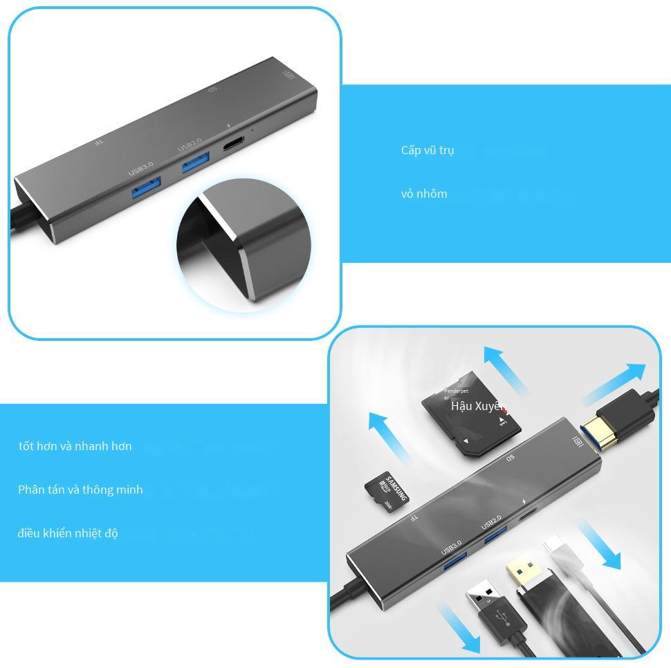 Đảm bảo chất lượng Trạm nối sáu trong một Type-c sang HDMI usb3.0 bộ chuyển đổi đa chức năng máy tính xách tay đầu đọc thẻ sd/tf