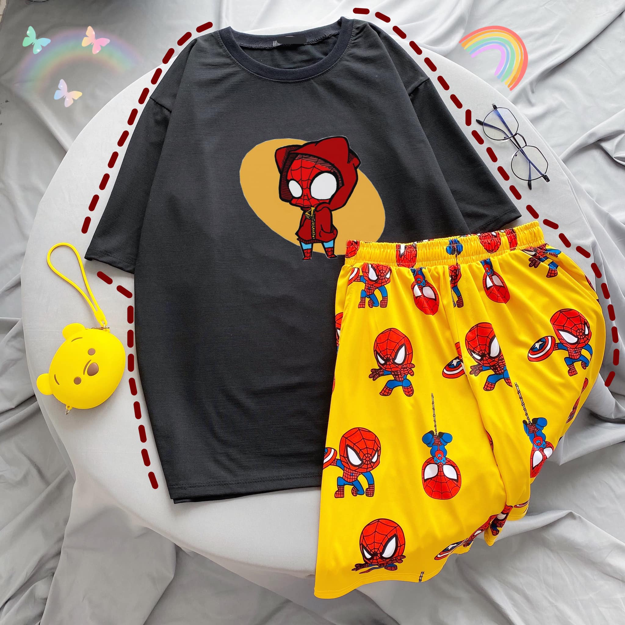 Quần Short Cartoon Unisex, Quần Đùi Hoạt Hình Loang Màu Phiên Bản Mới - MM