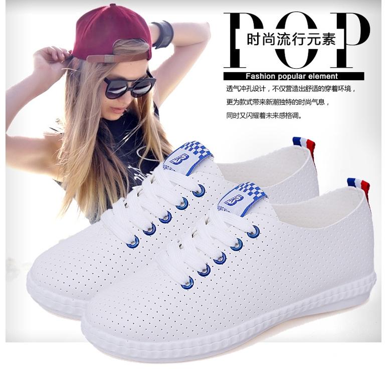 Giày Sneaker nữ trắng bằng da PU phong cách mùa hè