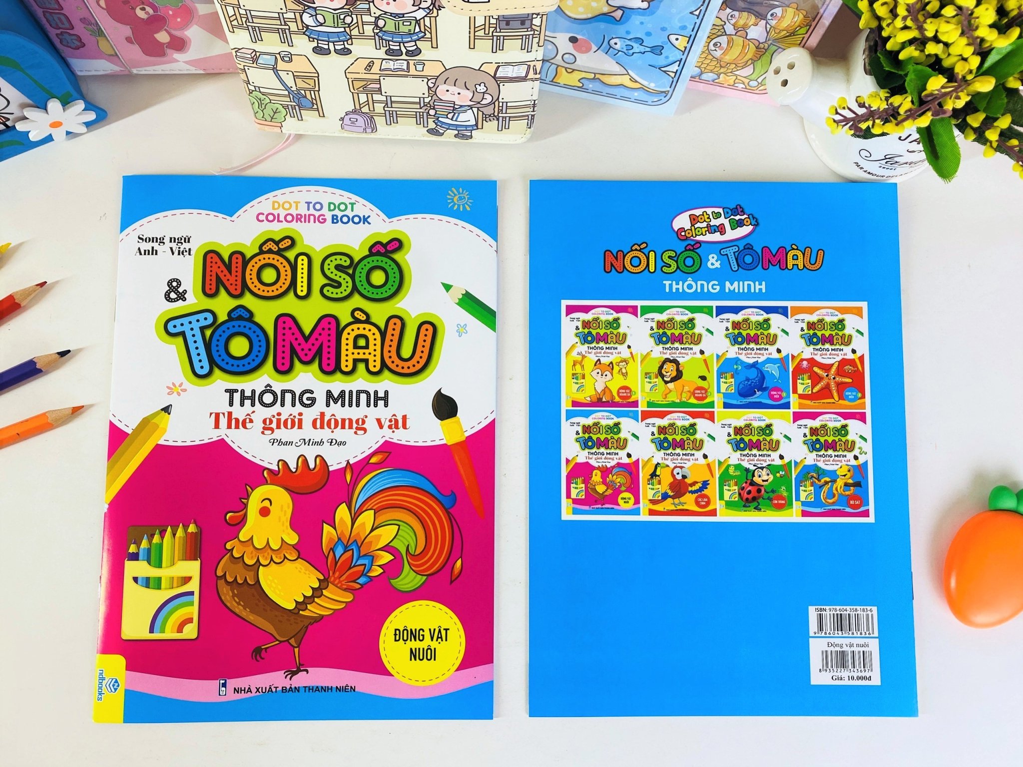Sách - Combo 8 Cuốn: Nối số & Tô màu thông minh thế giới động vật - Song ngữ Việt Anh - ndbooks