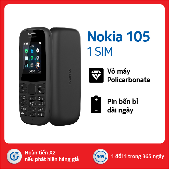 Điện thoại Nokia 105 Singel sim - Hàng chính hãng