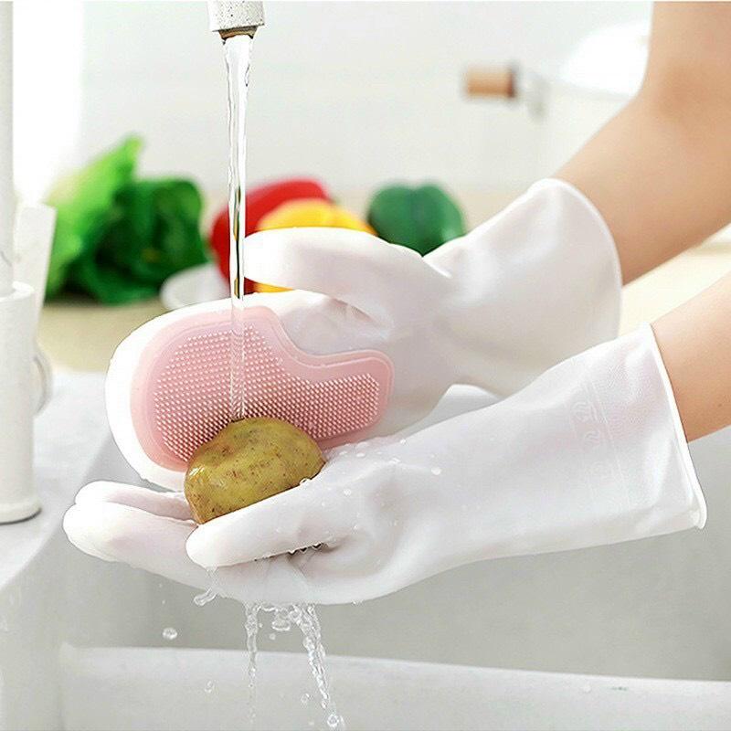 Găng Tay Rửa Chén Silicon Tạo Bọt - Không Hại Da Tay