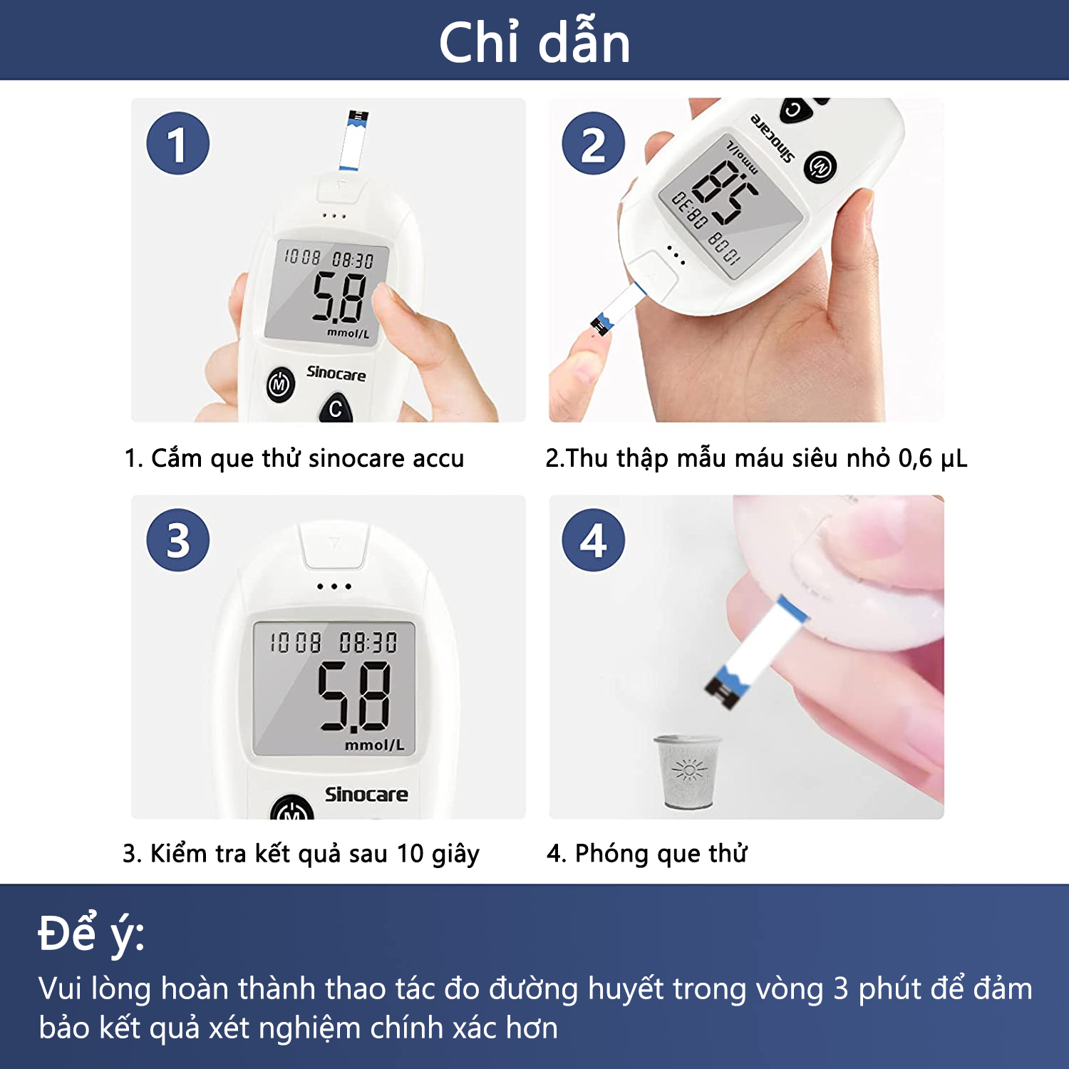 Que Thử Đường Huyết Safe Accu Sinocare (Hộp 25 Que)