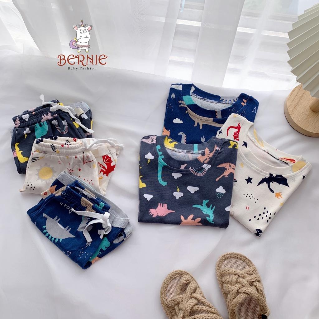 Bộ cộc Cotton Bé Trai BERNIE vải zip co giãn thấm mồ hôi tốt có in hình cho bé 7-21kg