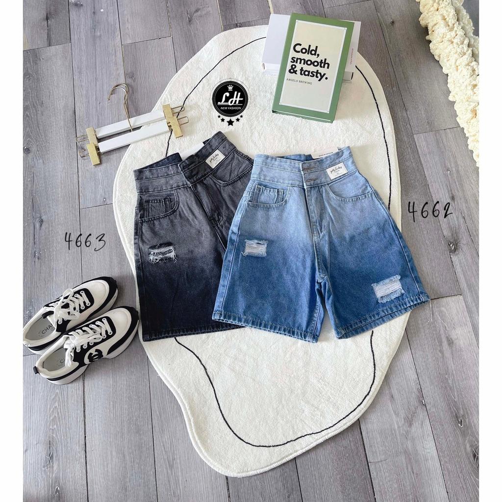 Quần jean ngố rách đùi loang hai màu lưng cao có tag siêu cưng Lê Huy Fashion