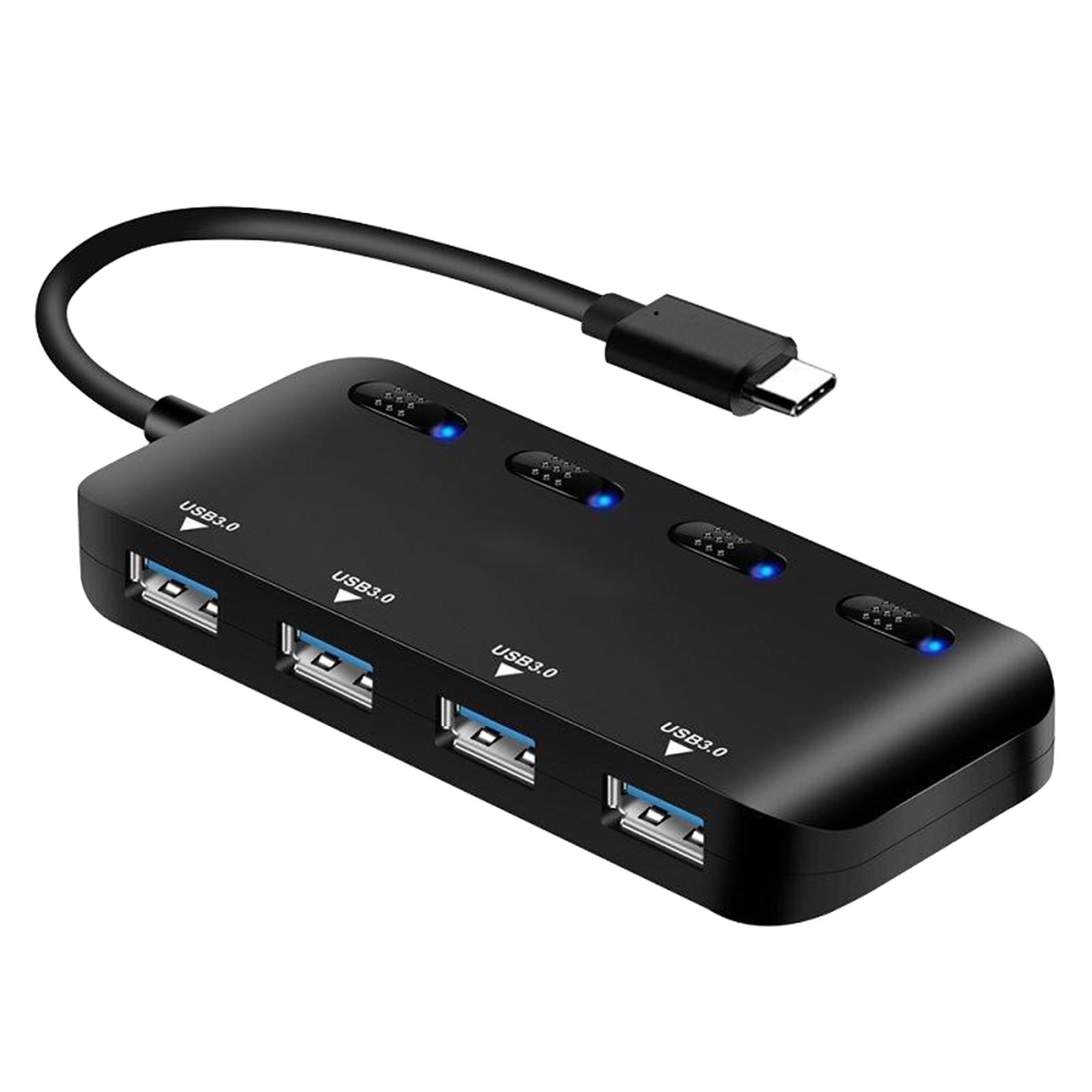 Powered USB 3.0 Hub, 4 Port USB Hub Splitter Portable USB Data Hub Expander with Individual on/Off Switch, USB 3.0 Cable