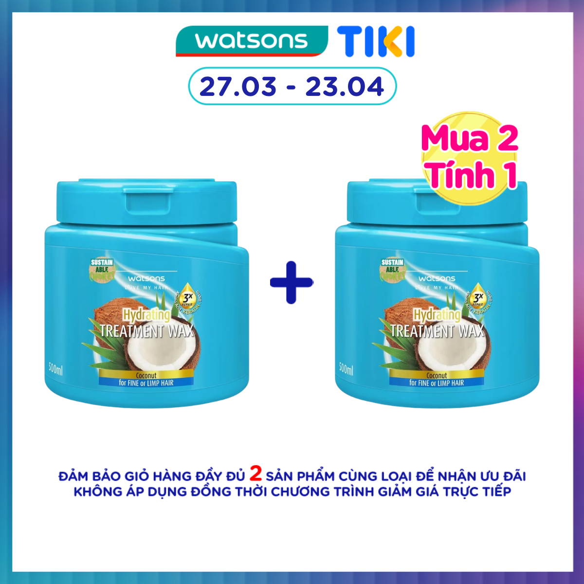 Kem Ủ Tóc Watsons Treatment Wax Coconut for Fine Or Limp Hair 500ml