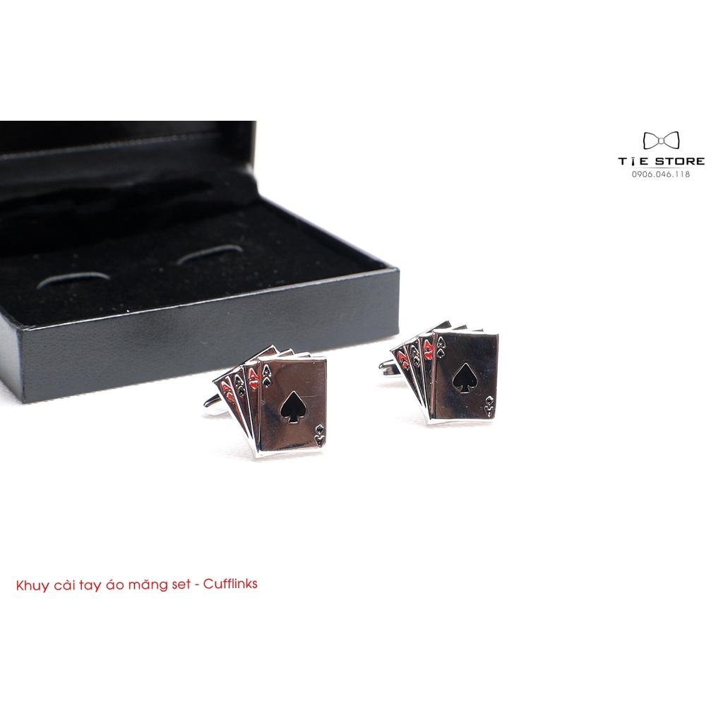 Khuy Cài tay áo Măng Set cao cấp đính đá - cufflinks , tặng kèm hộp nhỏ, bình bộ bài