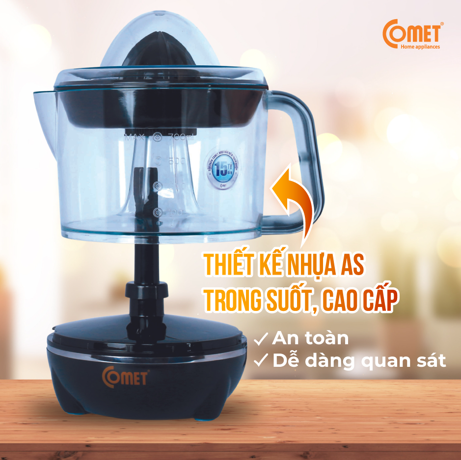 Máy vắt cam Comet CM9924 – Dung tích 0.7L, công suất 40W, xoay 2 chiều – Hàng chính hãng, bảo hành 12 tháng