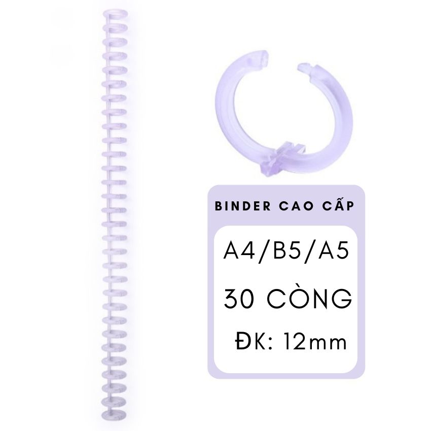 Binder nhựa kẹp giấy lò xo c.ò.ng cao cấp A4 B5 A5 làm gáy sổ refill có thể cắt rời