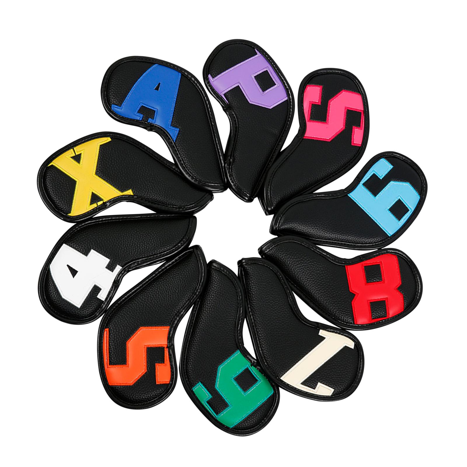 Golf Club Iron Head Covers, 10 pcs Golf Headcover Set, Waterproof Thick PU Leather Golf Iron Head Covers Set Fit All Brands Irons, Scratch Resistant