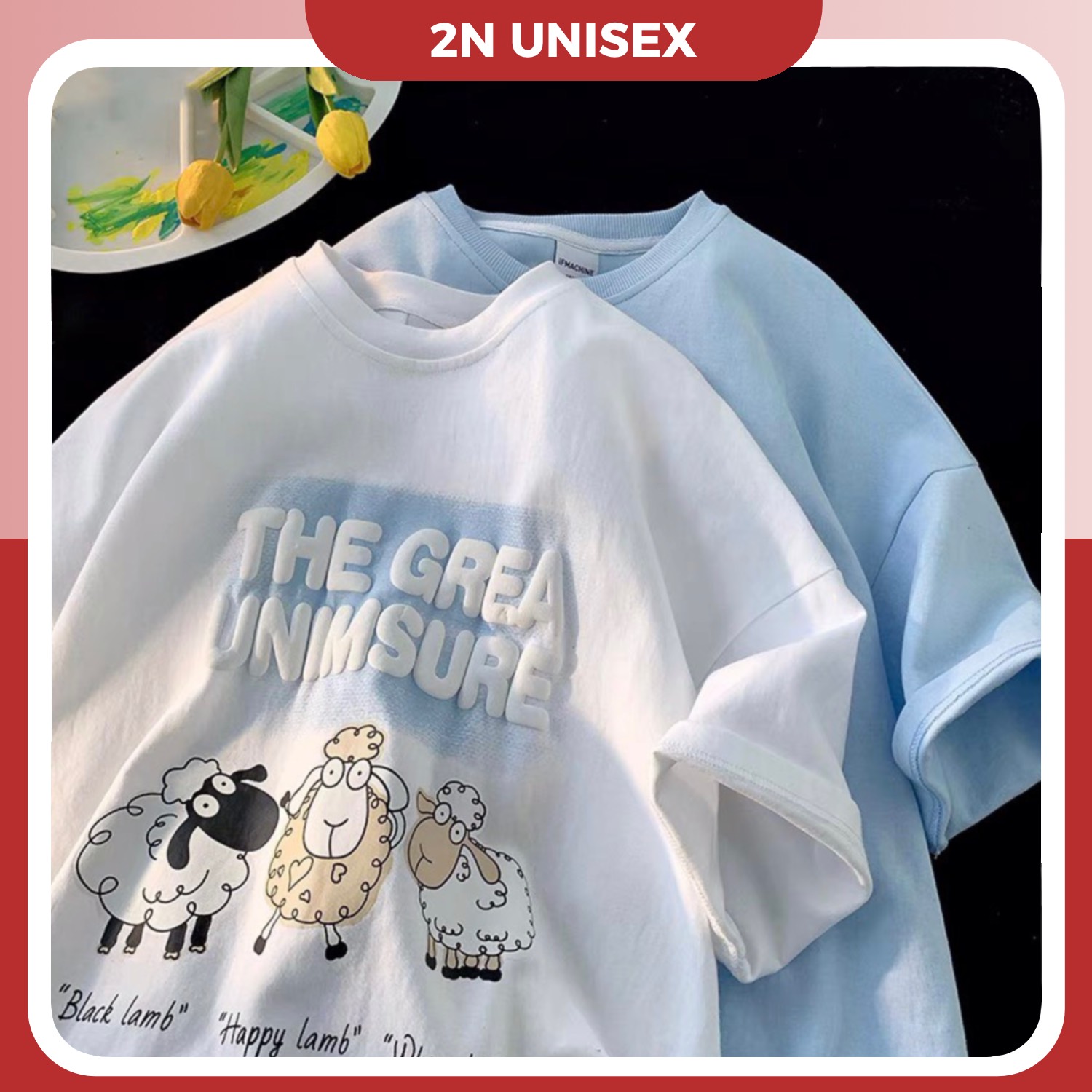 Áo thun tay lỡ form rộng - phông nam nữ cotton oversize - T shirt 3 con cừu - 2N Unisex