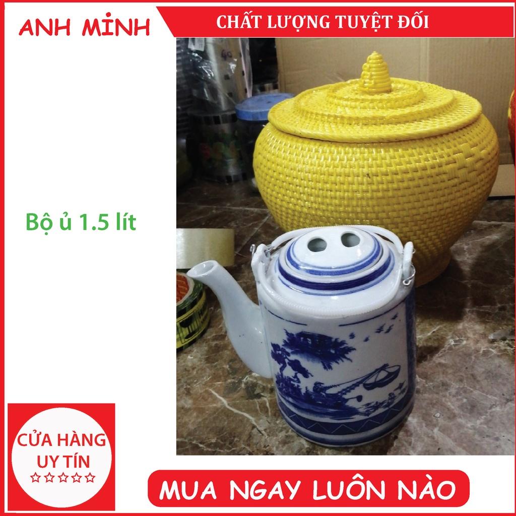 Bộ ấm giành tích ủ trà xanh bình giữ nhiệt gốm bát tràng loại 1,5 L