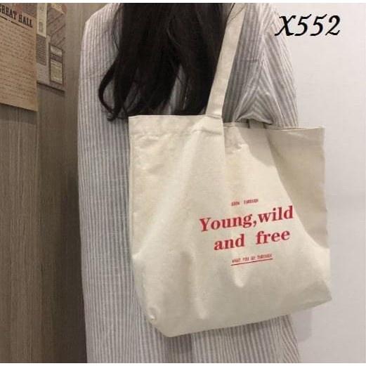 Túi vải bố canvas tote dáng vuông hoạ tiết đơn giản Tuinuxinh68 558