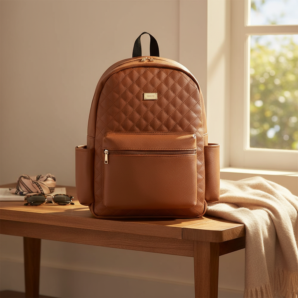 Ba lô công sở thời trang nữ IDIGO UBP2 – 6035 , Balo da nữ họa tiết chần trám thanh lịch đựng laptop 14 inch