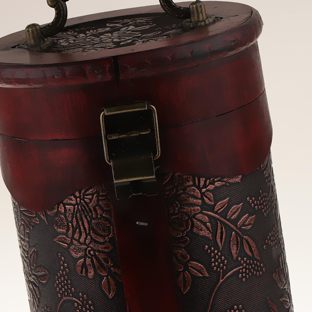 Wooden Wine Single Bottle Box with Antique Finish Daffodil Pattern