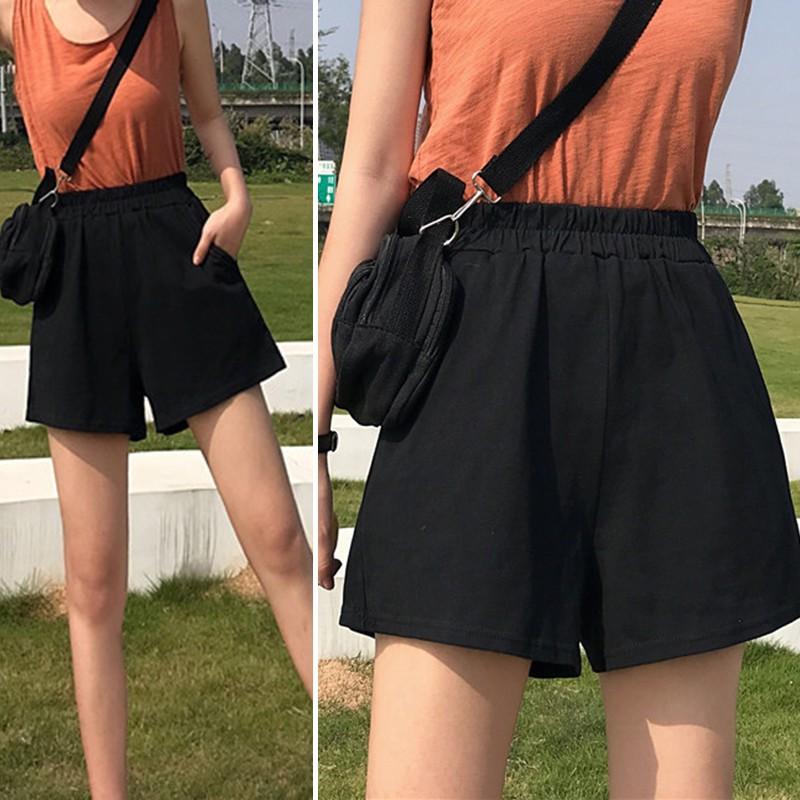 Quần Short Nữ Lưng Cao Ống Rộng Màu Trơn
