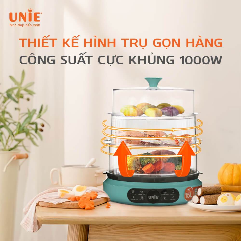 Nồi Hấp Điện 3 Tầng UNIE UE680, 15Lit - 1000w, Hấp Siêu Nhiệt Đa Chiều, Hàng Chính Hãng