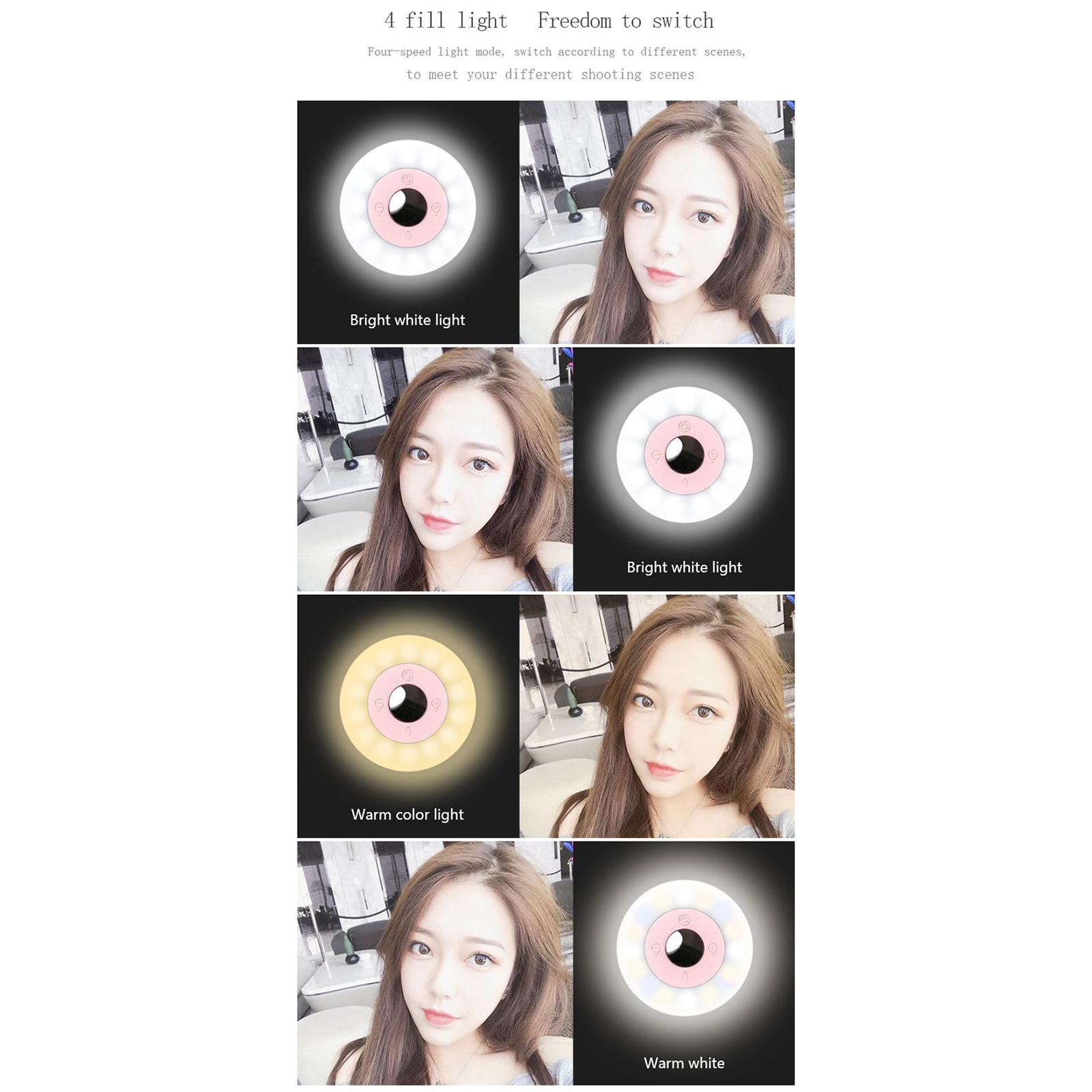 Selfie Light Ring for Phone, 4 Kinds of Brightness Selfie Light Ring, Rechargeable Portable  Mini Phone Lights for