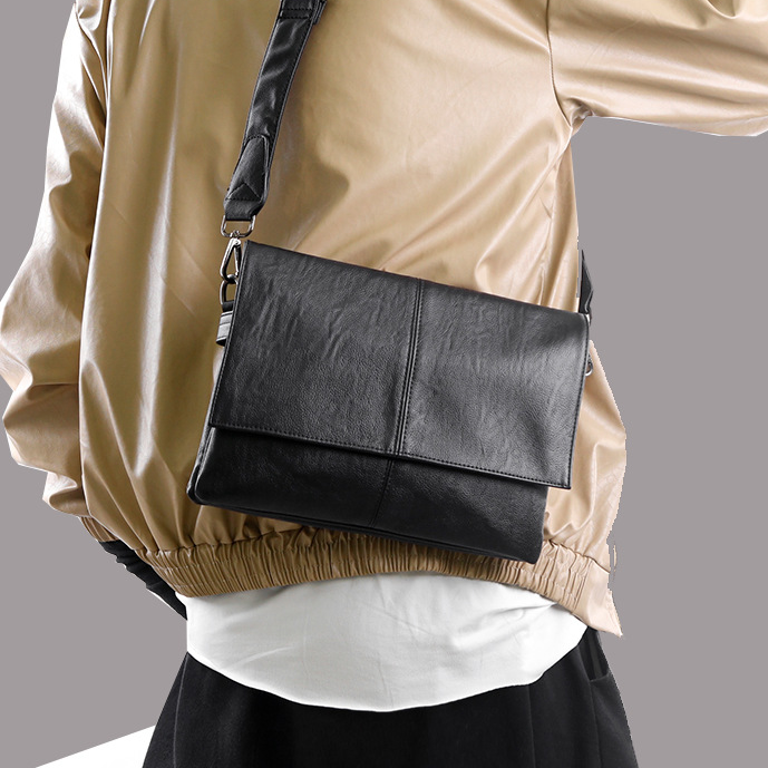 Túi đeo chéo da bò chữ nhật túi xách nam đen da bò trơn cặp đựng tài liệu trơn đơn giản