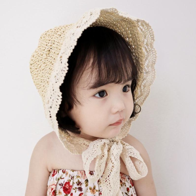 Mũ đan trơn màu chống nắng cho bé