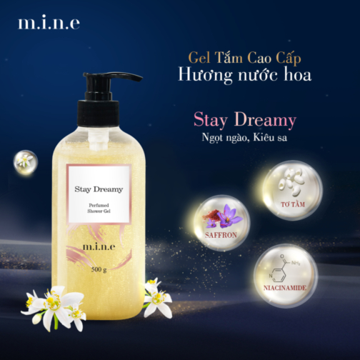 Gel tắm sáng da nhũ vàng hương nước hoa Mine – Stay Dreamy (Shower gel skin brightening emulsion yellow incense perfume mine)