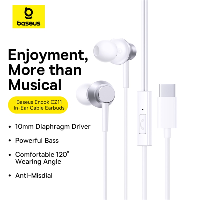 Tai nghe Type C Baseus Encok CZ11 Wired Earphones dùng cho iphone15 iPad Samsung Laptop - Hàng Chính Hãng