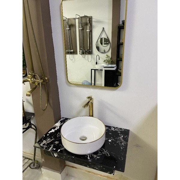 Lavabo đặt bàn sứ viền vàng ( bảo hành 10 năm)