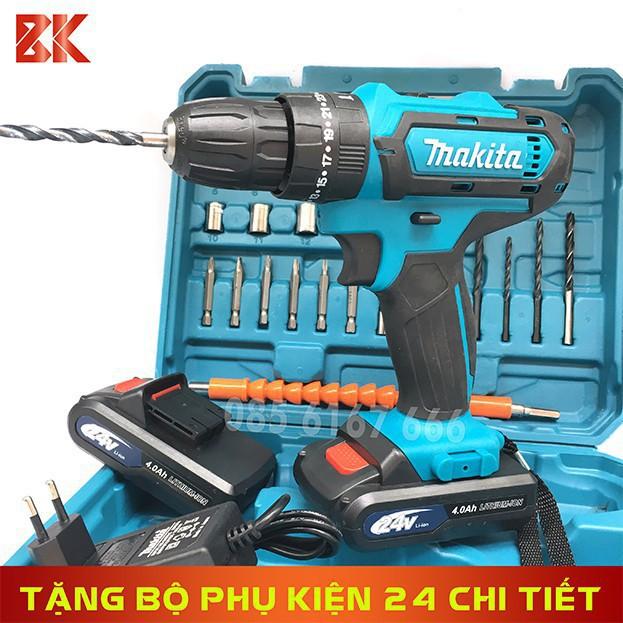 Máy Khoan Pin MAKITA 24V – Tặng phụ kiện 24 chi tiết – Khoan, Bắt vít, Khoan bê tông – Pin 5 CeLL