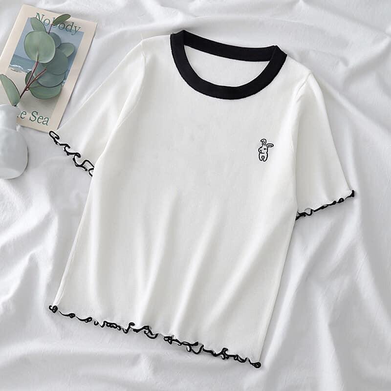 Áo Thun Cộc Tay Dáng CropTop, Chất Len Tăm, Co Dãn 4 Chiều
