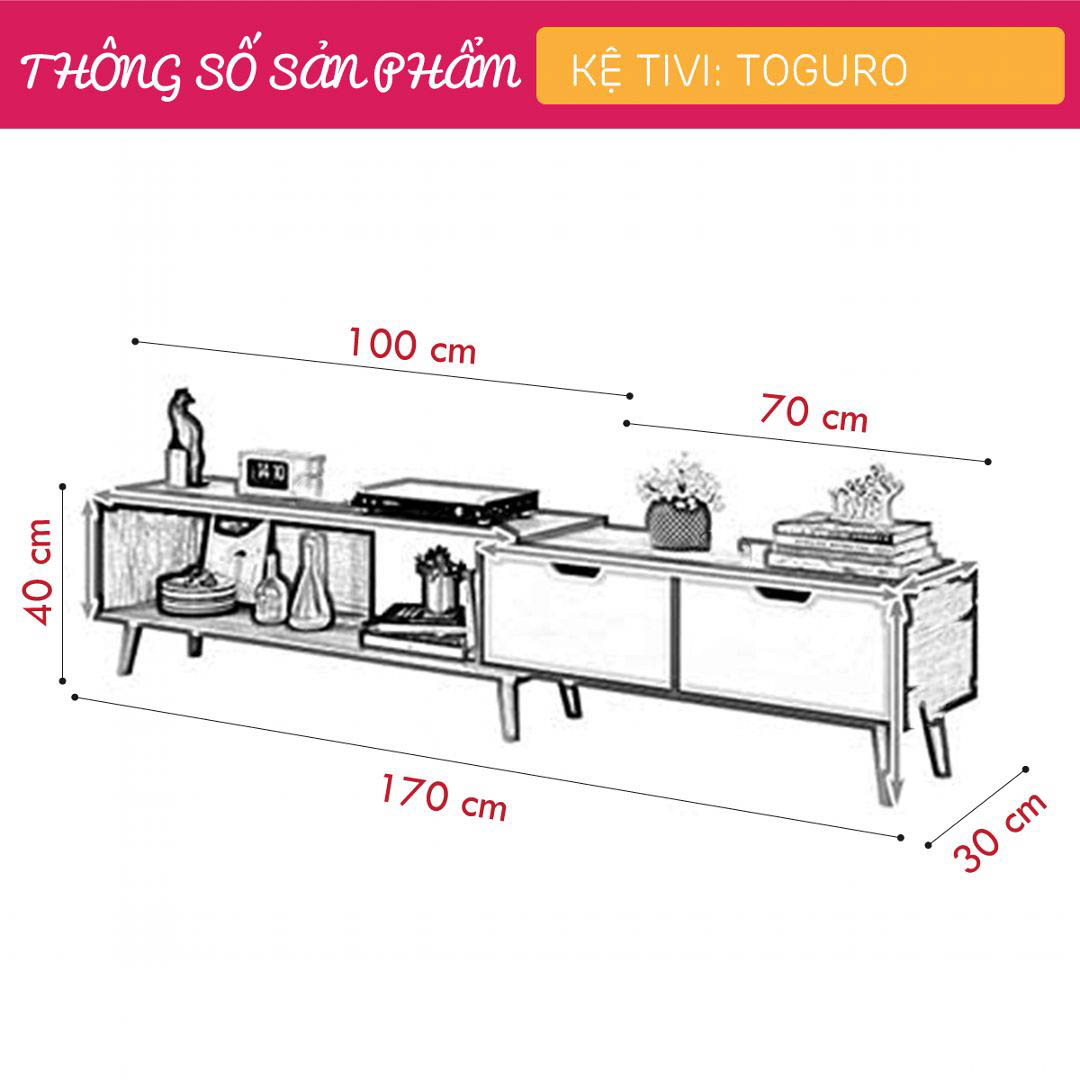 Kệ TV phòng ngủ phong cách thanh lịch SMLIFE Toguro