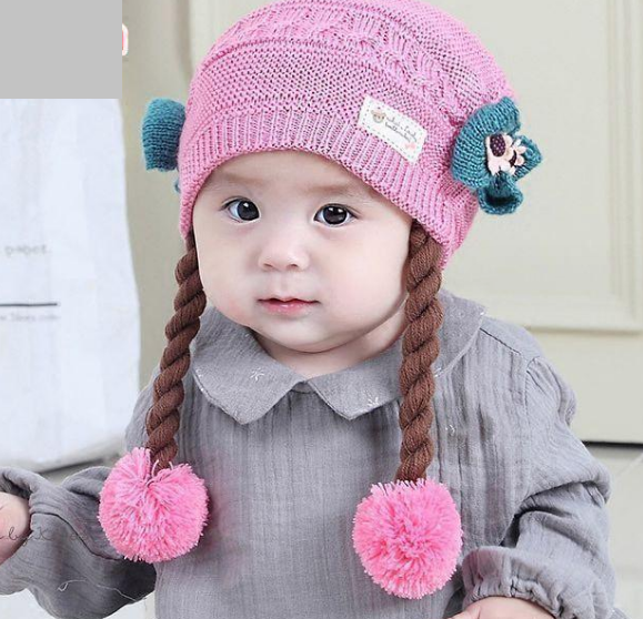 Mũ len cho bé gắn tóc giả phong cách Hàn, nón len trẻ em cao cấp mới