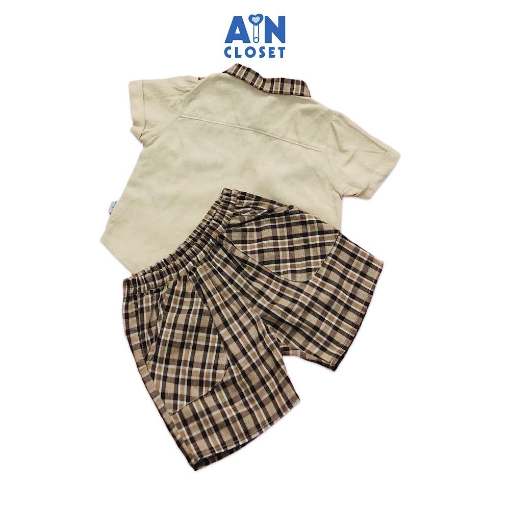 Bộ quần áo ngắn bé trai họa tiết Gile caro nâu - AICDBTA7SUFP - AIN Closet
