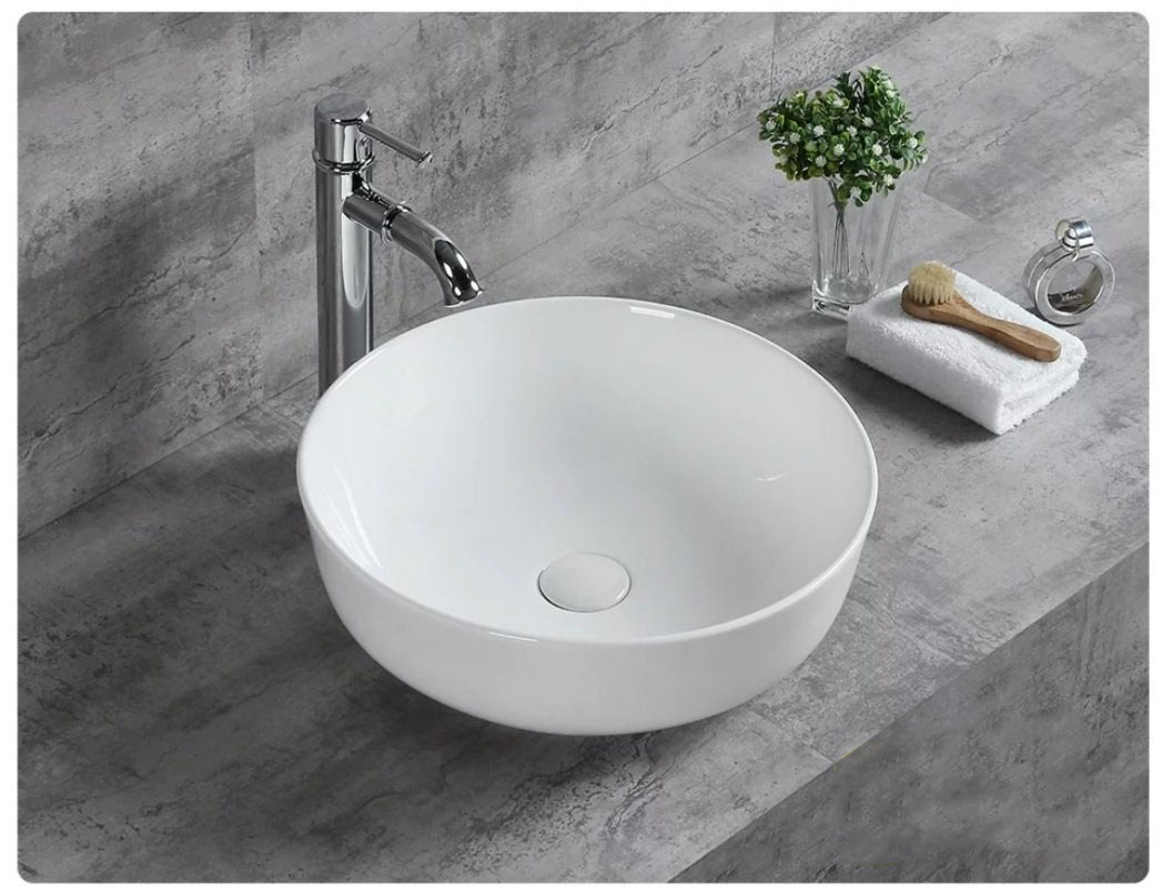 Chậu sứ lavabo màu trắng để bàn, kiểu tròn thiết kế tinh tế, giá rẻ