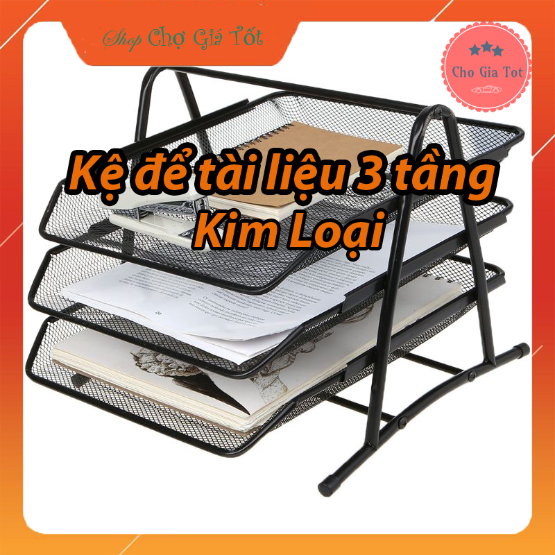 Khay kệ nằm để tài liệu sách vở hồ sơ 3 tầng kim loại