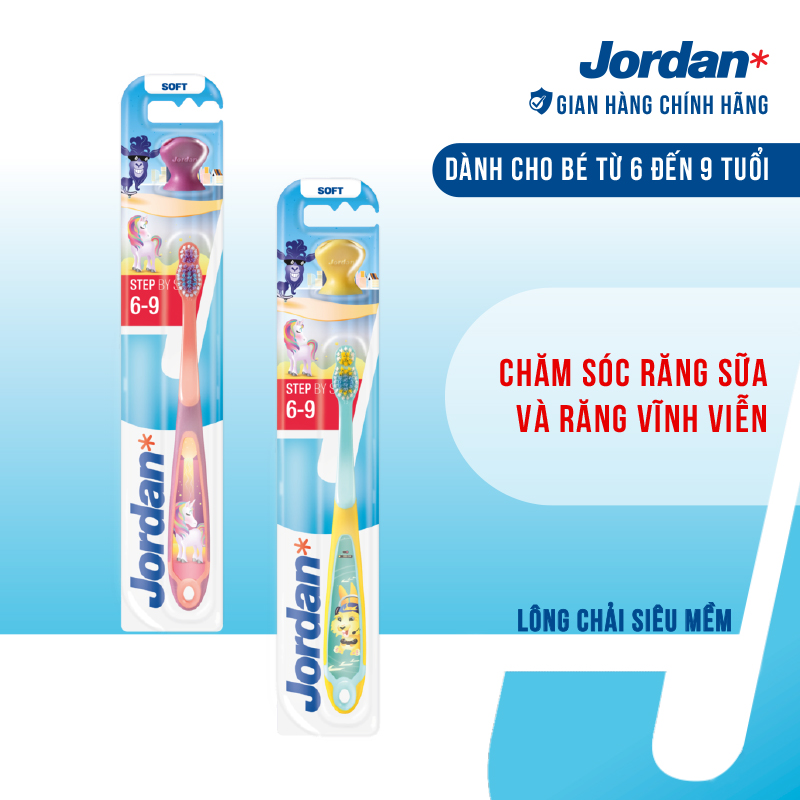 Combo 2 Bàn chải đánh răng cho trẻ em 3-5 tuổi Jordan Step 2, Lông mềm