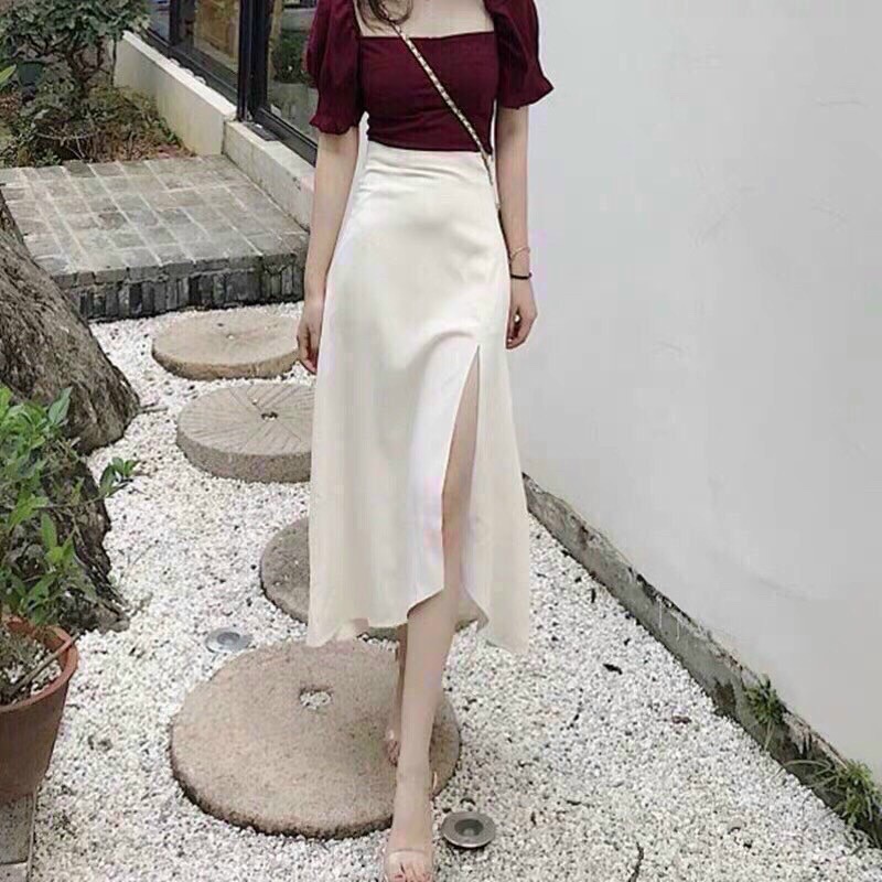 Set áo kéo có dây và chân váy có lót thời trang
