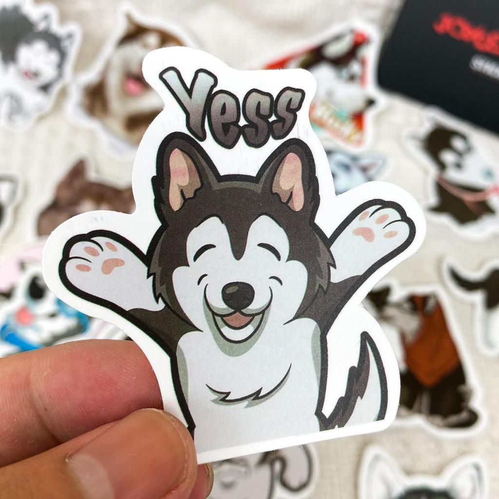 Bộ 50 Sticker (nhãn dán) CHÓ HUSKY NGÁO NGƠ - trang trí nón bảo hiểm, ghi-ta, tủ lạnh, máy tính