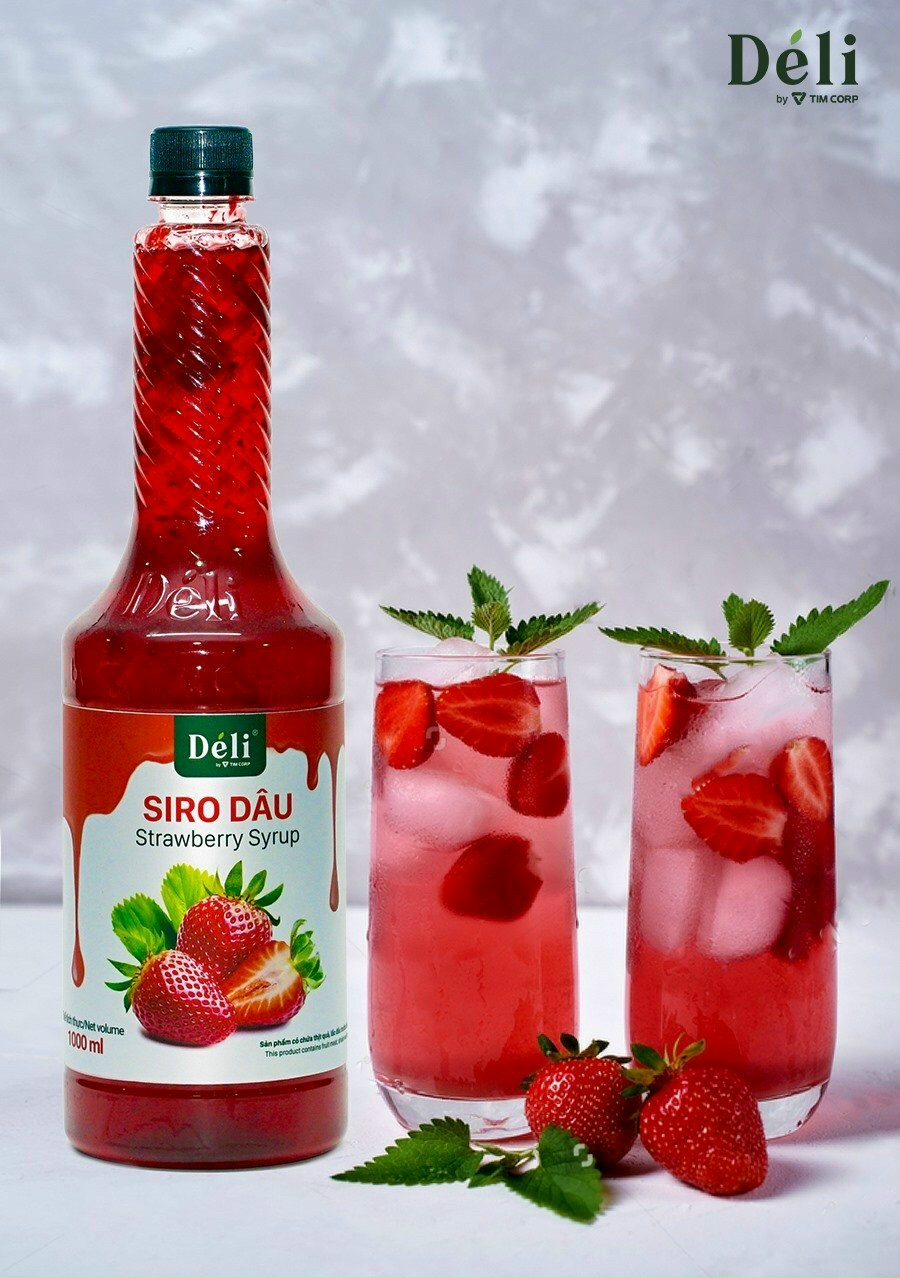 Siro dâu Déli - 1 lít - đậm đặc, chuyên dùng pha chế trà trái cây, soda