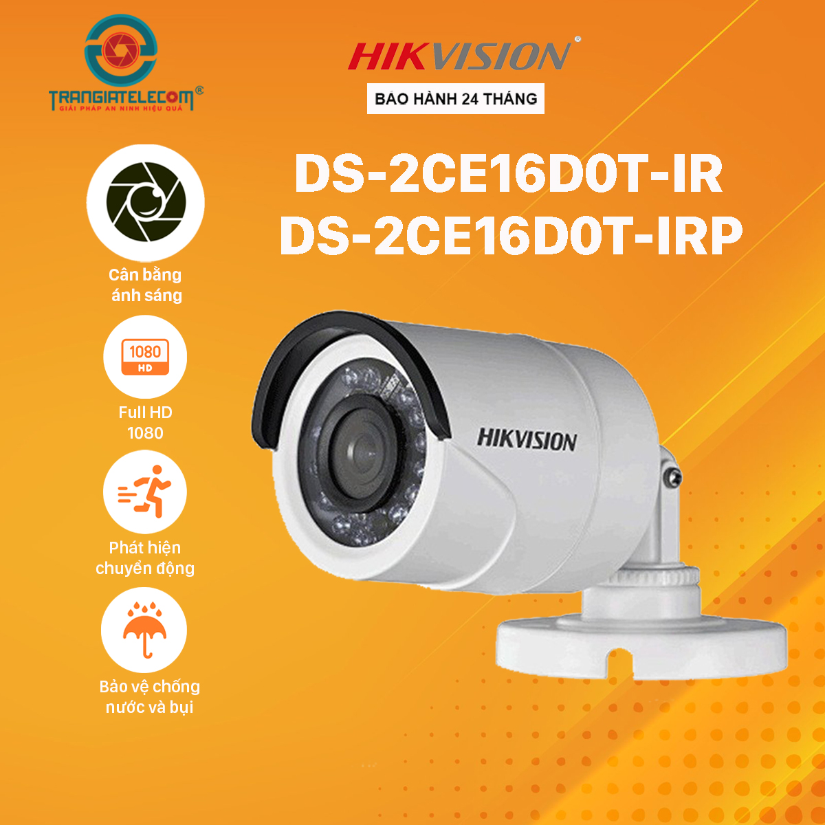 Camera thân HD-TVI hồng ngoại 2CE16D0T Hikvision Full HD 1080P - Hàng chính hãng